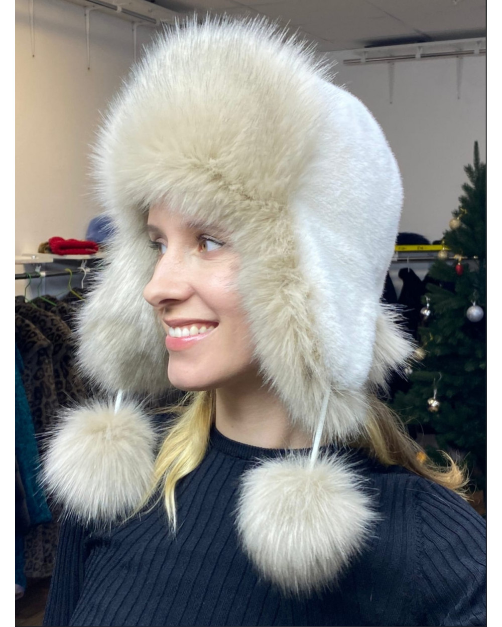 Off White Fur Hat Trapper Fur Hat White Fox Hat Fur Ushanka Hat